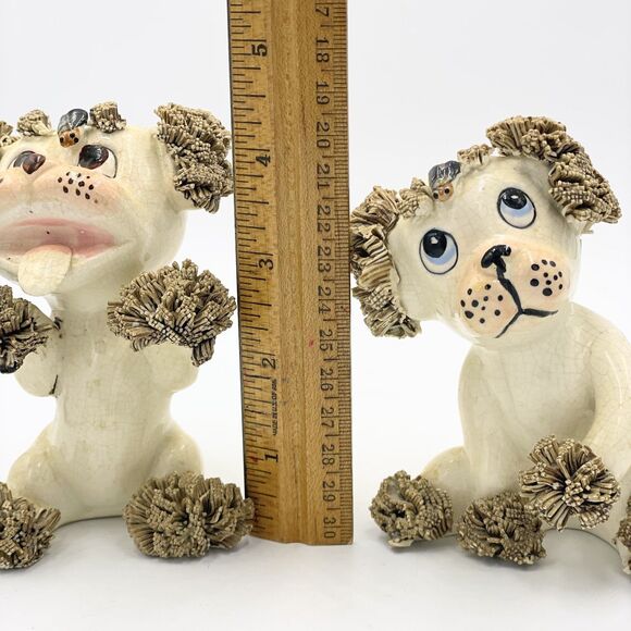 Vintage Spaghetti Ceramic Dogs Pair Mid Century Poodles Style Figurines 1950s 4” - Picture 9 of 10